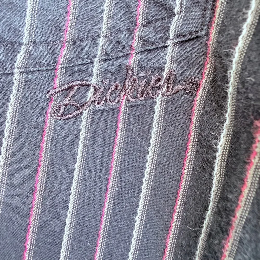 Dickies Y2K Workwear Pearl Snap Western Striped Shirt Black Red Lg